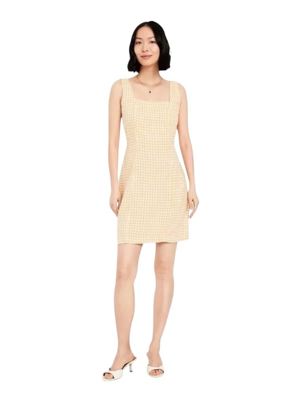 OLD NAVY Yellow Gingham Print Linen-Blend Mini Dress, Size XL - NWT
